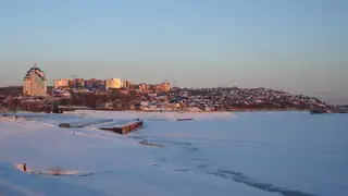Зимняя панорама Уфы на закате